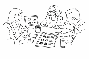 Line illustration of ESG policy discussion.